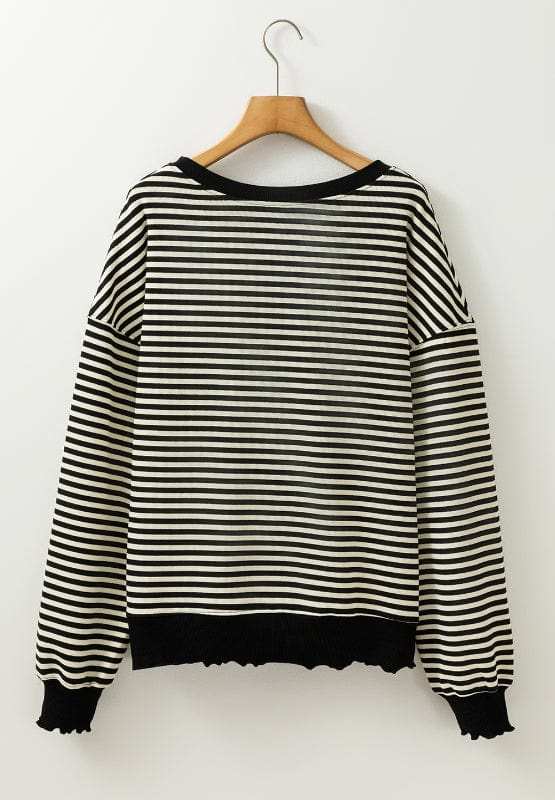 Striped Round Neck Long Sleeve Sweatshirt - Trendsi - Flyclothing LLC