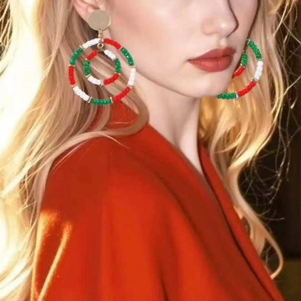 Christmas Beaded Hoop Earrings - Trendsi - Flyclothing LLC