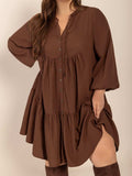 Plus Size Tie Neck Balloon Sleeve Tiered Dress - Trendsi - Flyclothing LLC