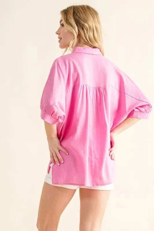 And The Why Oversized Linen Button Down Shirts Top - Trendsi - Flyclothing LLC