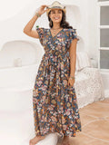 Plus Size Ruffled Printed Cap Sleeve Dress - Trendsi - Flyclothing LLC