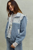 SO ME Faux Fur Sherpa Pull Jacket with Floral Contrast - Trendsi - Flyclothing LLC