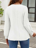 Eyelet Round Neck Long Sleeve Top - Trendsi - Flyclothing LLC