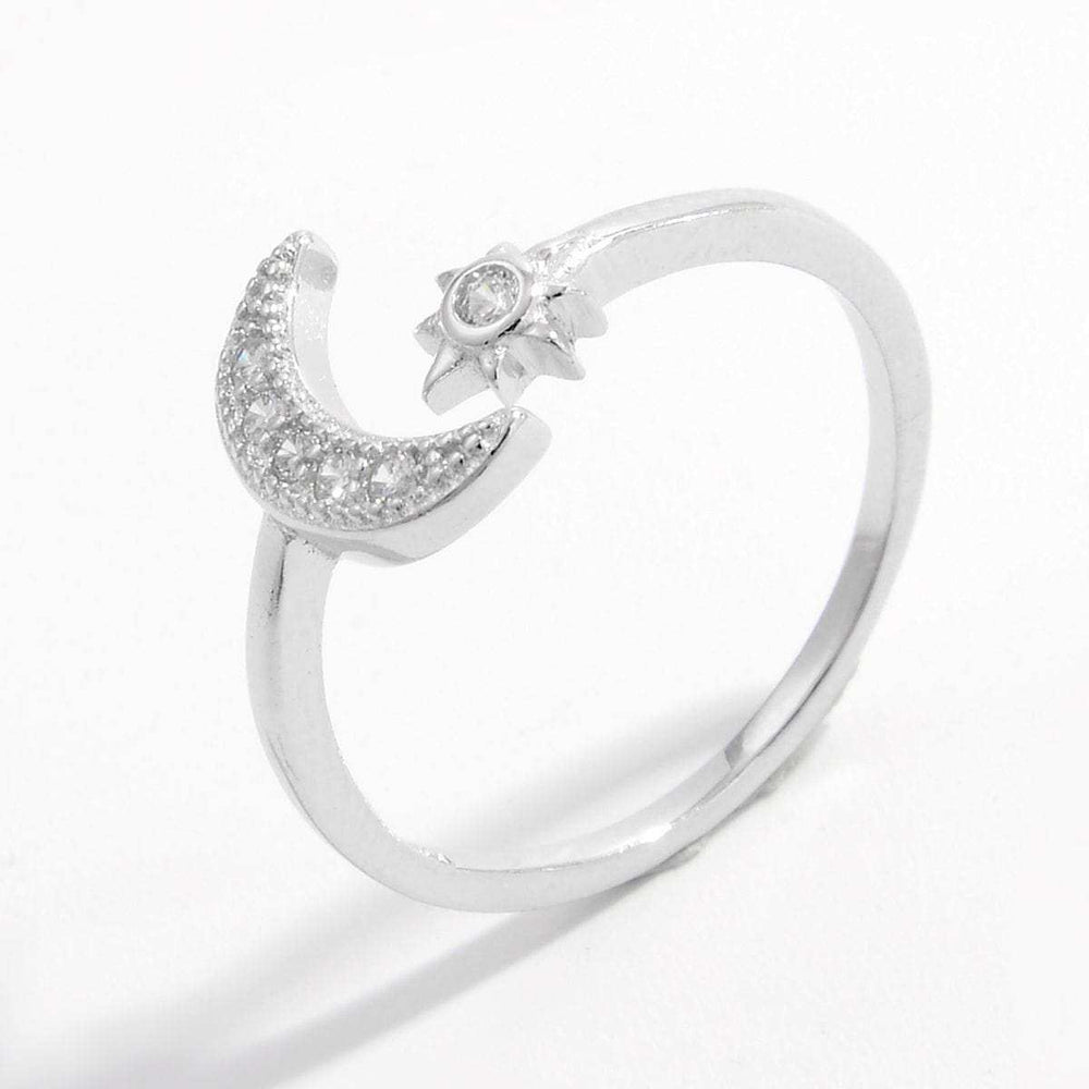 925 Sterling Silver Moon Open Ring - Trendsi - Flyclothing LLC