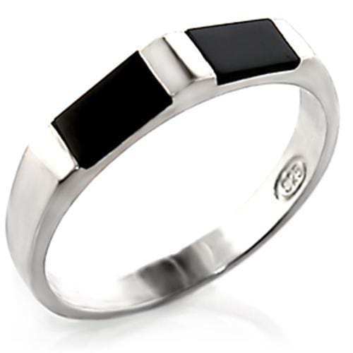 30919 - High-Polished 925 Sterling Silver Ring with Semi-Precious Onyx in Jet - Alamode - Flyclothing LLC