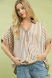Umgee Stripe Collared Oversized Top - Trendsi - Flyclothing LLC