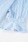 Jacquard Texture Flared Short Sleeve Notched Neck Mini Dress - Trendsi - Flyclothing LLC
