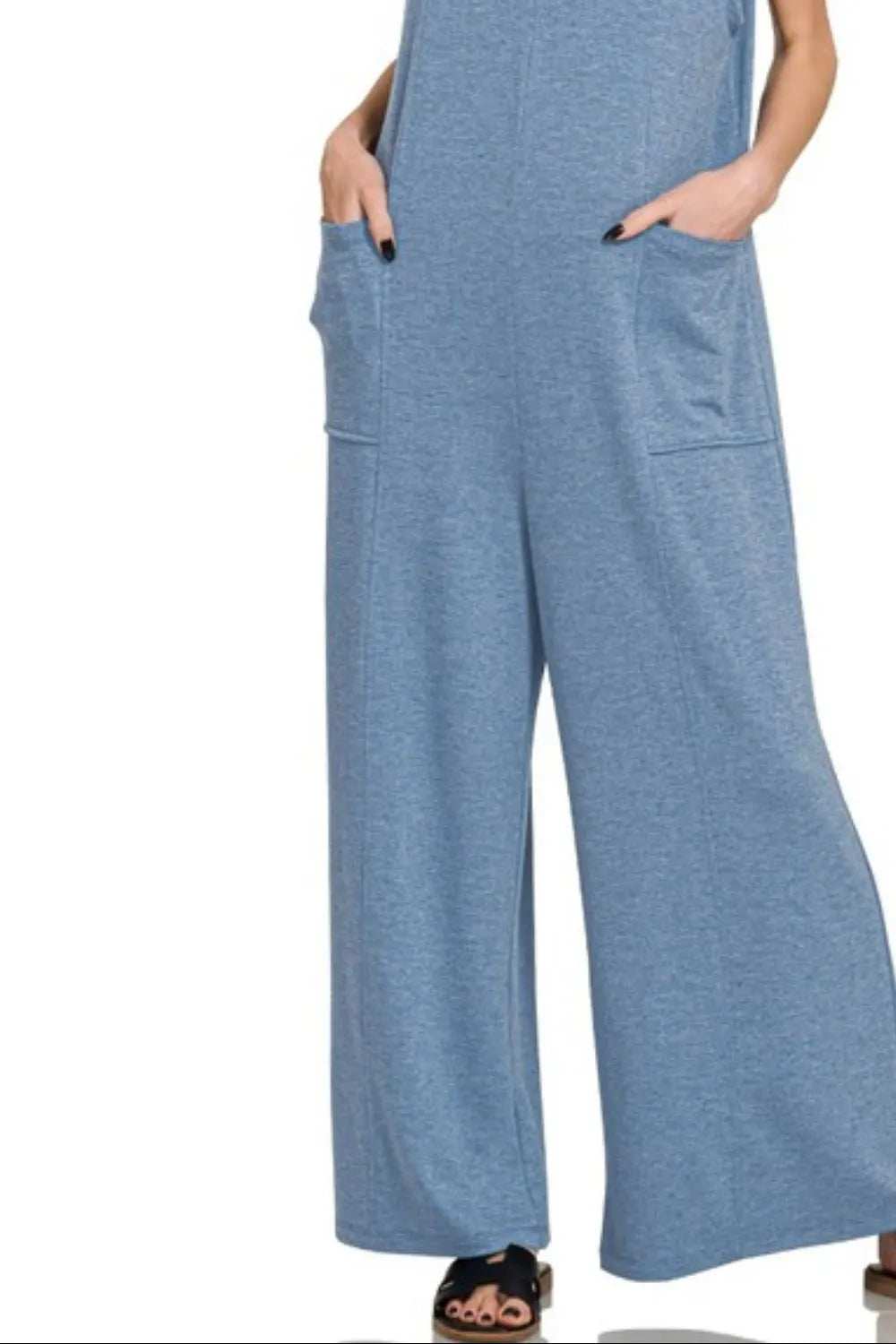 Zenana French Terry Deep V Neck Jumpsuits - Trendsi - Flyclothing LLC