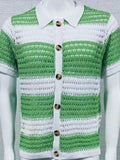 Men's Button Down Collared Neck Contrast Openwork Shirt - Trendsi - Flyclothing LLC