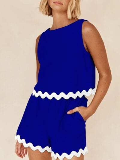 Contrast Trim Round Neck Tank and Shorts Set - Trendsi - Flyclothing LLC