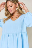 Double Take Full Size V-Neck Balloon Sleeve Tiered Dress - Trendsi - Flyclothing LLC