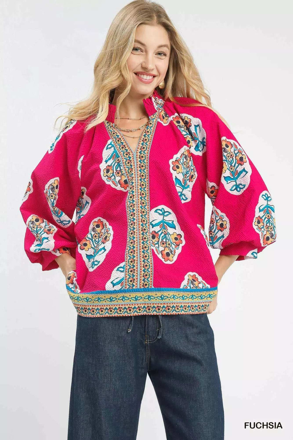 Umgee Boho Floral Print Tunic Blouse - Trendsi - Flyclothing LLC