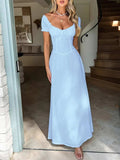 Devine Sweetheart Neck Short Sleeve Maxi Dress - Trendsi - Flyclothing LLC