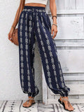 Tied Printed High Waist Pants - Trendsi - Flyclothing LLC