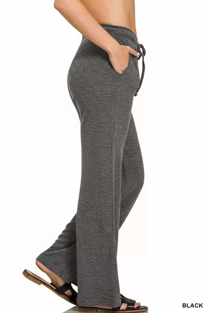 Zenana Ribbed Drawstring Lounge Pants - Trendsi - Flyclothing LLC