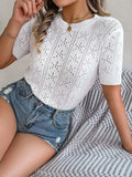 Openwork Round Neck Short Sleeve Knit Top - Trendsi - Flyclothing LLC