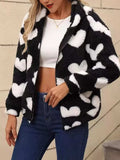 Heart Fuzzy Fleece Zip-Up Outerwear - Trendsi - Flyclothing LLC