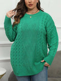 Plus Size Round Neck Long Sleeve Sweater - Trendsi - Flyclothing LLC