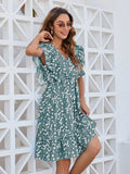 Ruffled Ditsy Floral Surplice Mini Dress - Trendsi - Flyclothing LLC