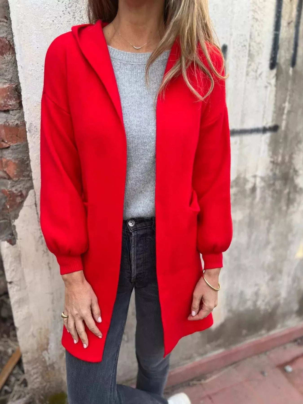 Full Size Open Front Drop Shoulder Hooded Cardigan Plus Size - Trendsi - Flyclothing LLC