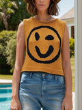 Smiley Round Neck Sweater Vest - Trendsi - Flyclothing LLC