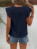 Eyelet Round Neck Cap Sleeve Top - Trendsi - Flyclothing LLC