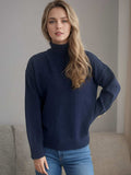 Turtleneck Dropped Shoulder Long Sleeve Sweater - Trendsi - Flyclothing LLC