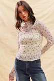 SO ME Floral Print Textured Long Sleeve Knit Top - Trendsi - Flyclothing LLC
