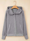 Waffle Splicing Zip Up Front Button Hooded Jacket - Trendsi - Flyclothing LLC