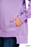 Zenana Pigment Dye Fleece Hi-low Hem Sweatshirt With Pocket - Trendsi - Flyclothing LLC