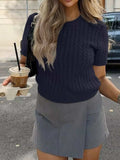 Cable-Knit Short Sleeve Sweater - Trendsi - Flyclothing LLC