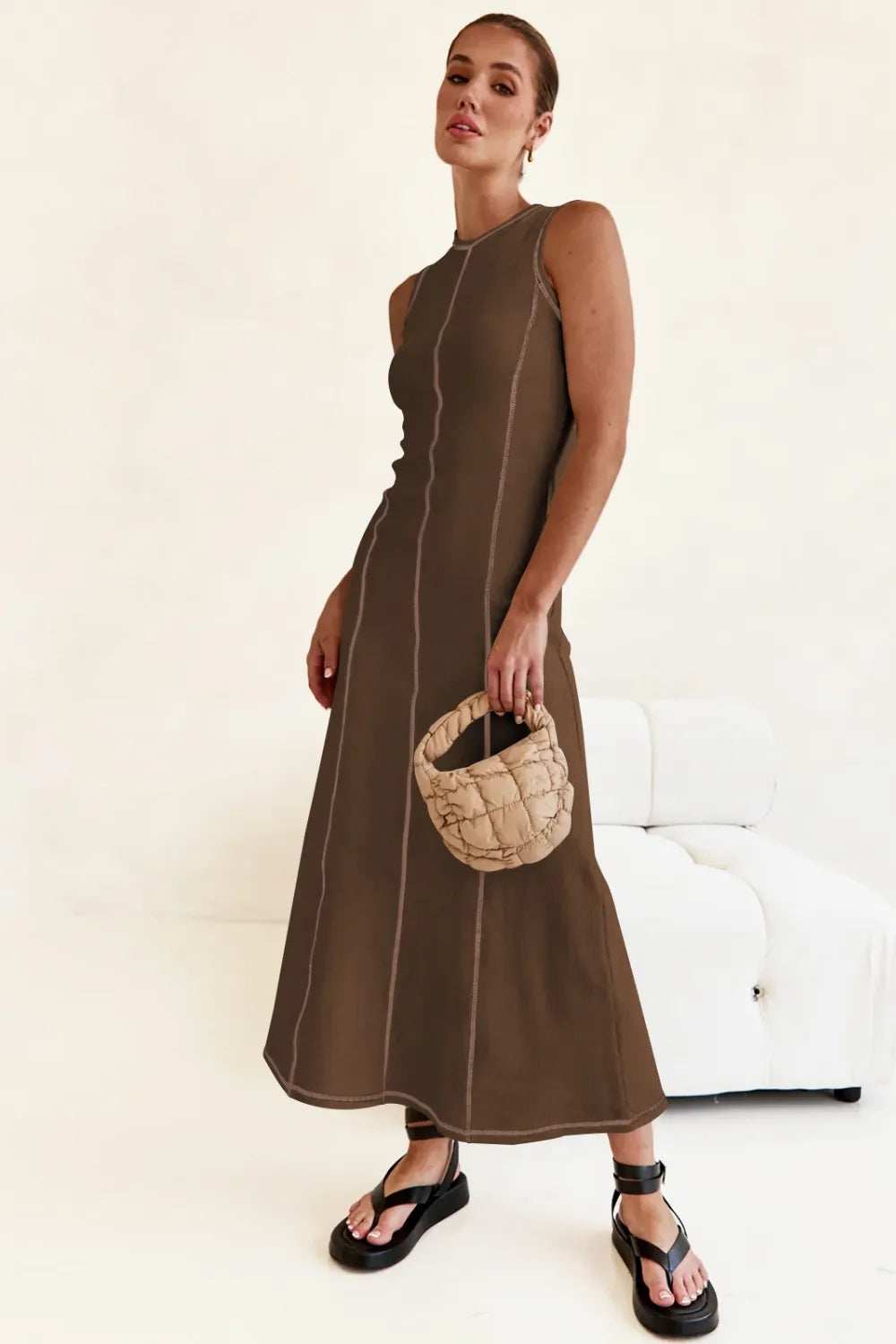 Contrast Stitching Maxi Tank Dress - Trendsi - Flyclothing LLC