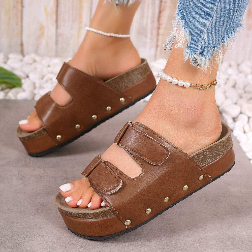 PU Leather Studded Platform Sandals - Trendsi - Flyclothing LLC