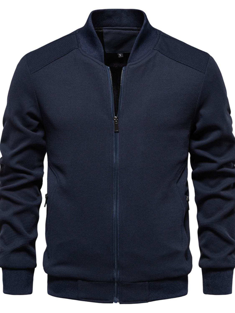 Men's Waffle Knit Baseball Collar Zip Up Jacket - Trendsi - Flyclothing LLC