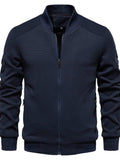 Men's Waffle Knit Baseball Collar Zip Up Jacket - Trendsi - Flyclothing LLC