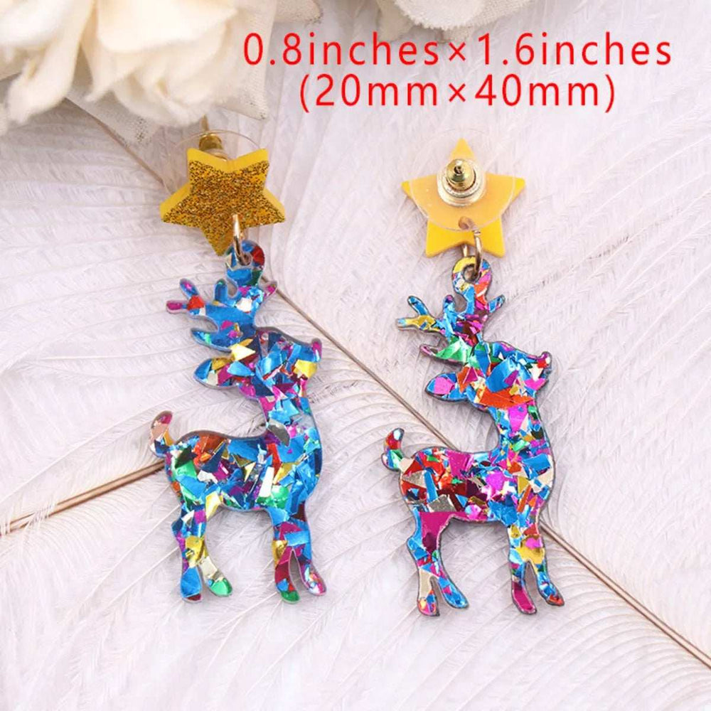 Acrylic Christmas Reindeer Dangle Earrings - Trendsi - Flyclothing LLC