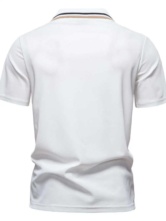 Men's Short Sleeve Collared Neck Striped Polo - Trendsi - Flyclothing LLC