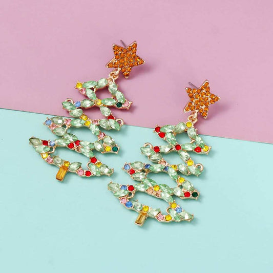 Christmas Tree Rhinestone Alloy Earrings - Trendsi - Flyclothing LLC