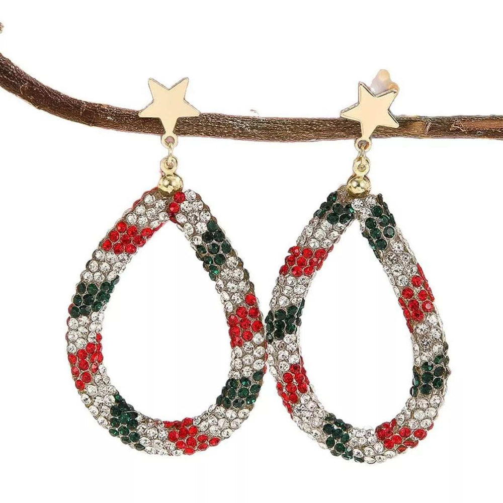 Christmas Rhinestone Teardrop Earrings - Trendsi - Flyclothing LLC