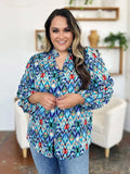 Double Take Full Size Printed Balloon Sleeve Blouse - Trendsi - Flyclothing LLC