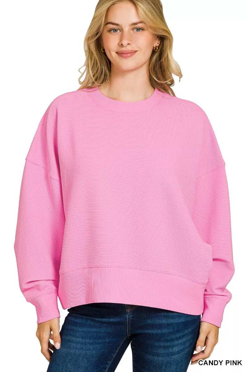 Zenana Ribbed Round Neck Pullover and Shorts Set - Trendsi - Flyclothing LLC