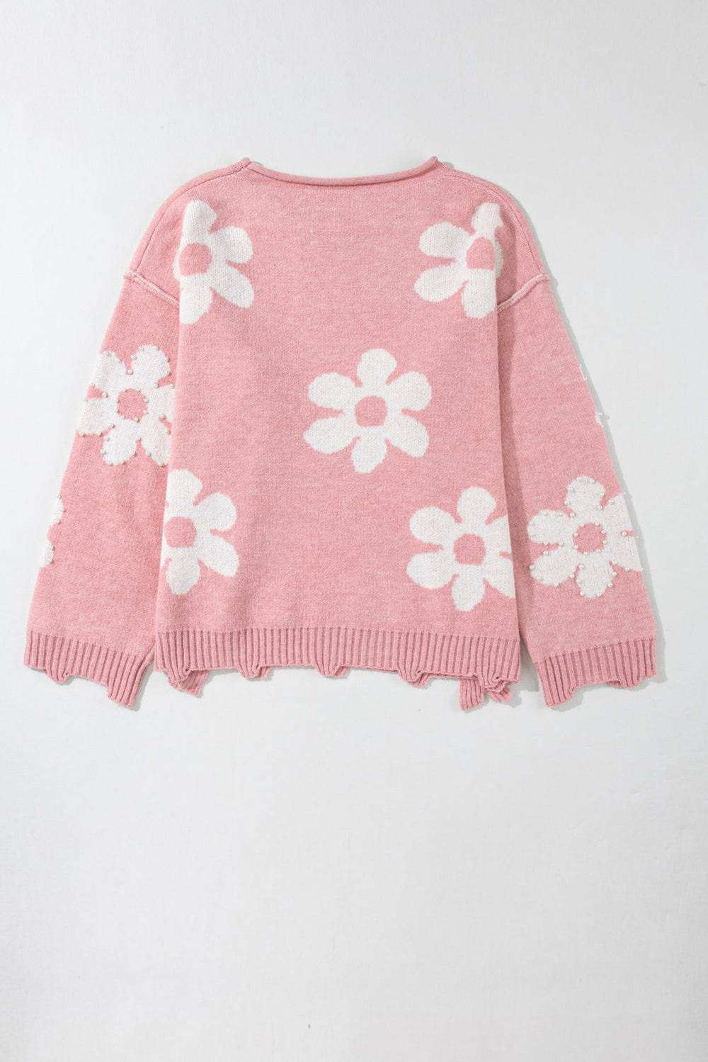 Pearl Trim Flower Round Neck Sweater - Trendsi - Flyclothing LLC