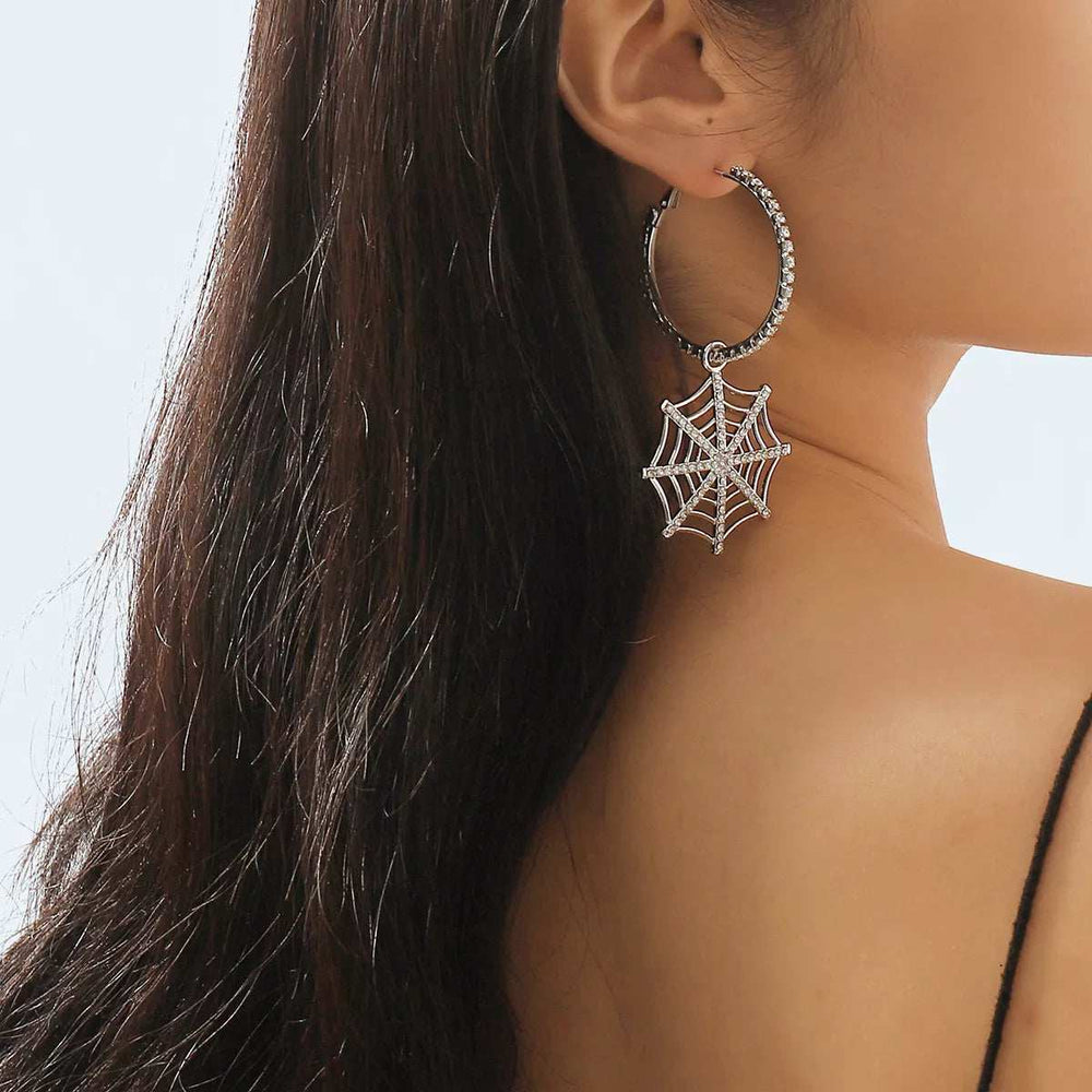 Halloween Spider Web Dangle Hoop Earrings - Trendsi - Flyclothing LLC