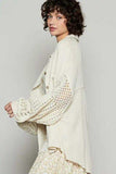 POL Openwork Lantern Sleeve Button Down Gauze Shirt - Trendsi - Flyclothing LLC