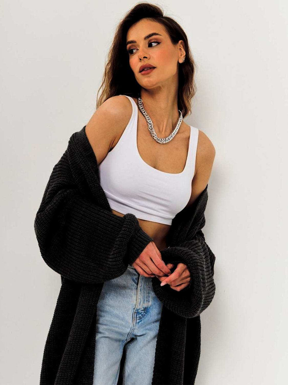 Open Front Long Sleeve Longline Cardigan - Trendsi - Flyclothing LLC