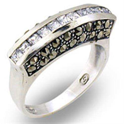31010 - Antique Tone 925 Sterling Silver Ring with AAA Grade CZ in Clear - Alamode - Flyclothing LLC