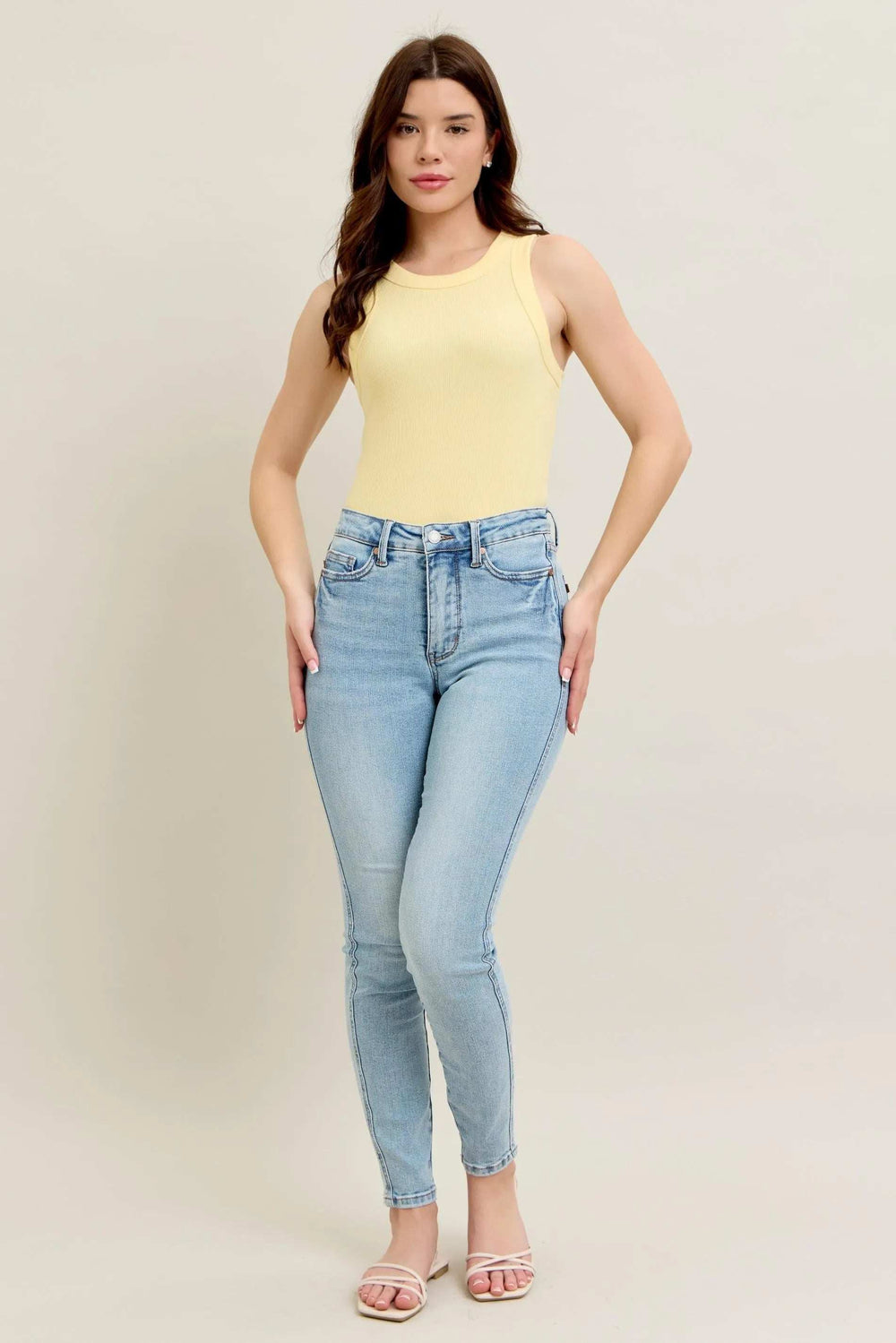 Judy Blue Full Size Mr Tummy Control Vintage Wash Skinny Jeans Plus Size - Trendsi - Flyclothing LLC