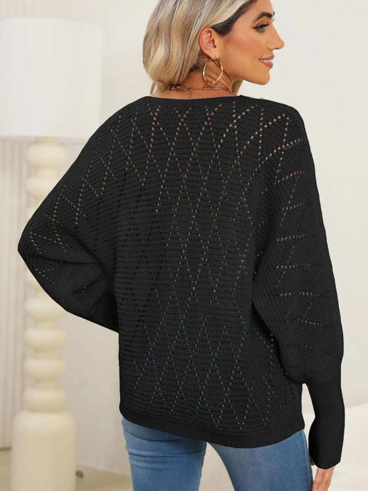 Lace Detail V-Neck Long Sleeve Sweater - Trendsi - Flyclothing LLC
