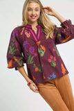 Umgee Floral Print Flounce Sleeve Blouse - Trendsi - Flyclothing LLC