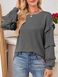Ruffled Round Neck Long Sleeve Sweatshirt - Trendsi - Flyclothing LLC
